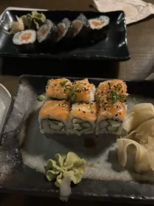 Featured dish "Cabo Roll" with wasabi and ginger