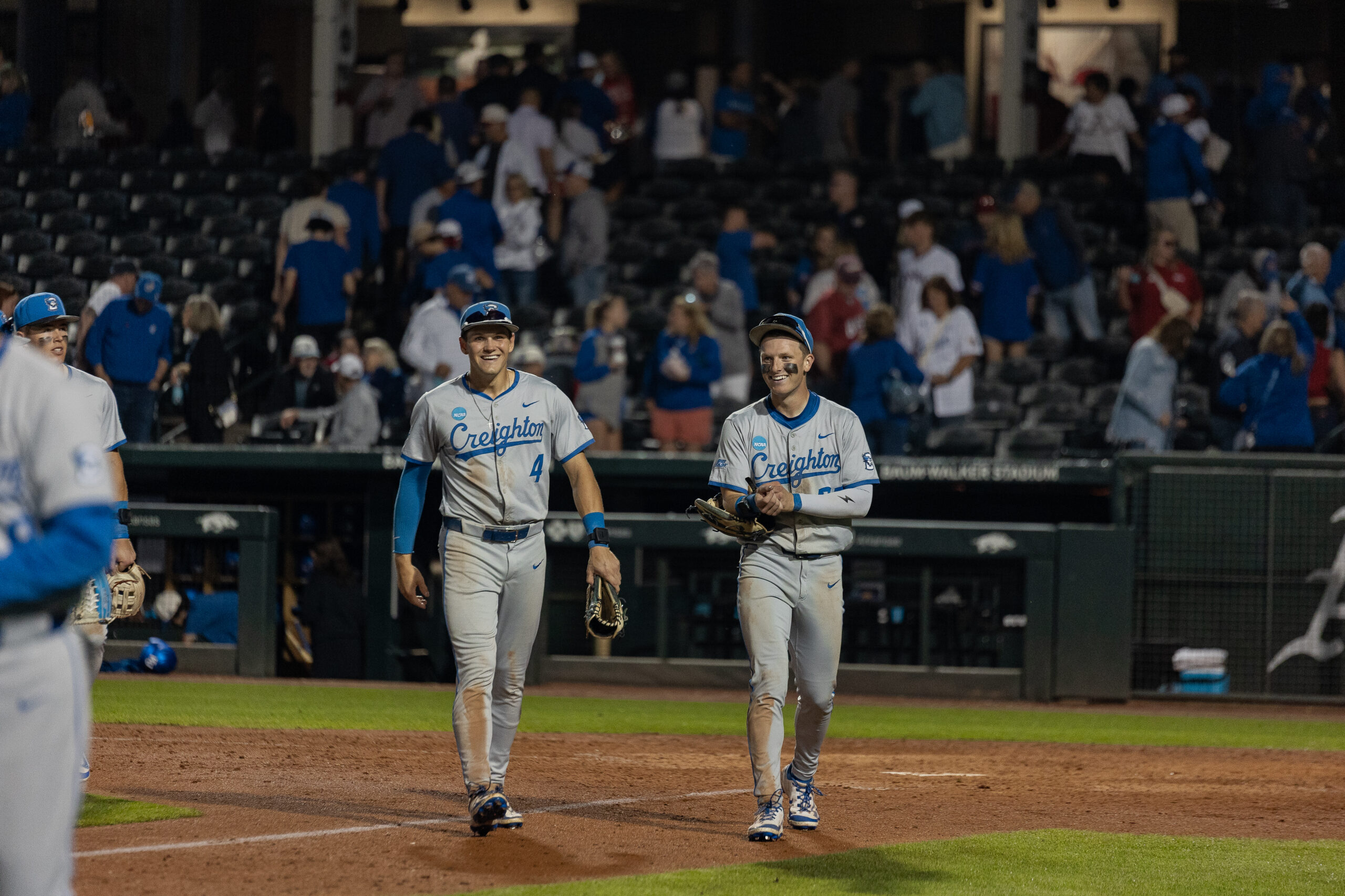 Teddy Deters and Tate Gillen walk with big smiles after upsetting Kanasas.