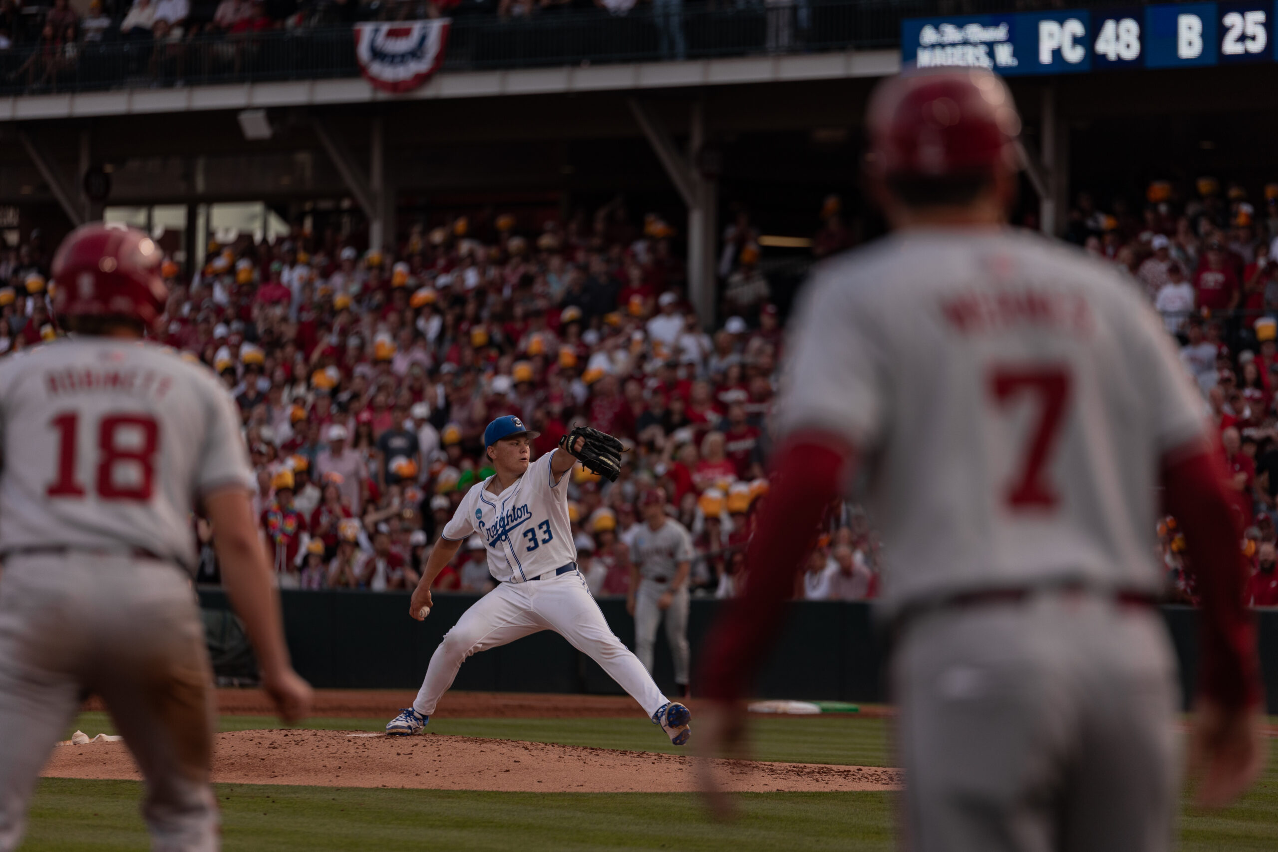 Freshman Wilson Magers pitches with the bases loaded in the game against Arkansas.